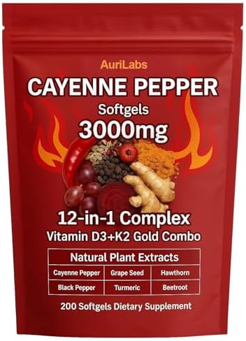 Suplemento de Cápsulas Blandas EILTEAU Aurivita con Pimienta de Cayena, Apoya la Salud de Venas, Corazón y Vasos Sanguíneos, con Vitamina E D3+K2 y - imagen 1