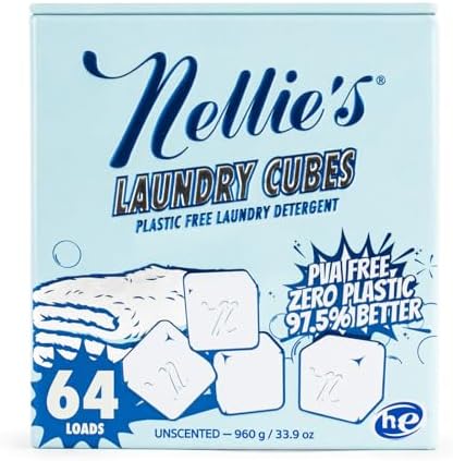Cubos de Lavado Nellie's para 64 Cargas - Detergente Libre de Plástico y PVA - Eficaz contra Manchas y Olores - Se Disuelve en Agua Caliente o Fría - - imagen 1