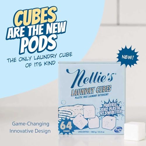 Cubos de Lavado Nellie's para 64 Cargas - Detergente Libre de Plástico y PVA - Eficaz contra Manchas y Olores - Se Disuelve en Agua Caliente o Fría - - imagen 2