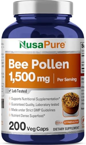 NusaPure Polen de Abeja 1500mg 200 Cápsulas Veganas (100% Vegetariano, No GMO) Proteínas y Aminoácidos Naturales - imagen 1