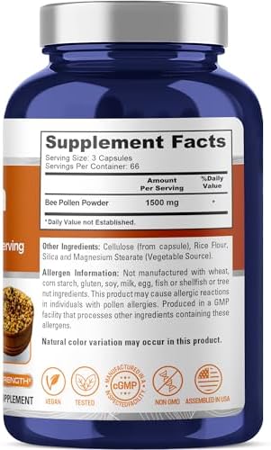 NusaPure Polen de Abeja 1500mg 200 Cápsulas Veganas (100% Vegetariano, No GMO) Proteínas y Aminoácidos Naturales - imagen 2