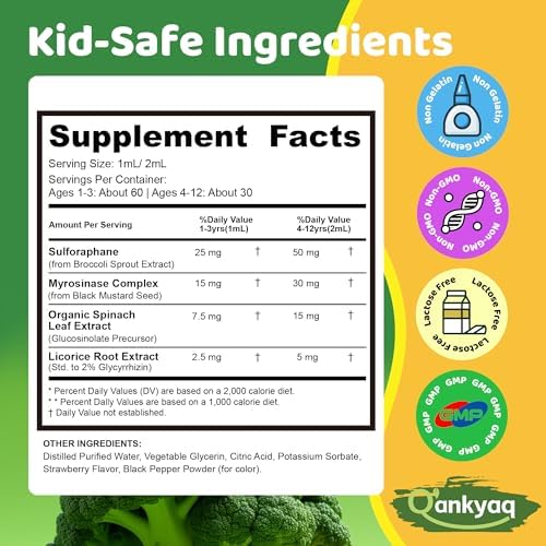 Suplemento de Sulforafano para Niños, Extracto Líquido de Brotes de Brócoli, Aumentador de Apetito (1+ años), Suplementos Veggie con Sabor a Fresa - - imagen 7