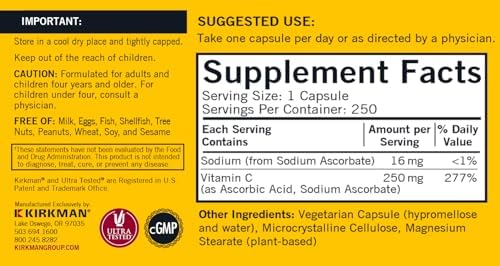 Kirkman - Vitamina C 250 mg - 250 cápsulas - Potente Antioxidante - Apoya la Salud Inmunológica - Hipoalergénico - imagen 4