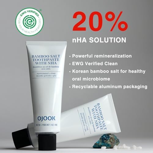 Pasta de Dientes OJOOK con Sal de Bambú y nHA | Sin Flúor, Remineralizante, para Dientes Sensibles, Blanqueadora - Sabor a Menta y Pino, 3 Fl Oz 1 Pk - imagen 2