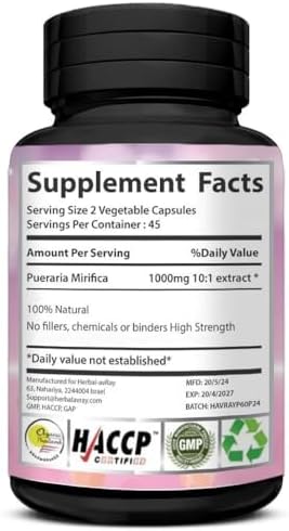 Cápsulas de Pueraria Mirifica - Suplemento Natural para Aumento de Senos - 90 Cápsulas Veganas para Salud Vaginal, Menopausia y Piel y Cabello - imagen 7