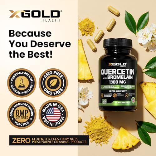 Quercetina + Bromelina 1,300mg: 95% Purificada y Bioavailable + Bromelina 2,400 GDU/g - Hecho en EE. UU. | 120 Cápsulas - imagen 5