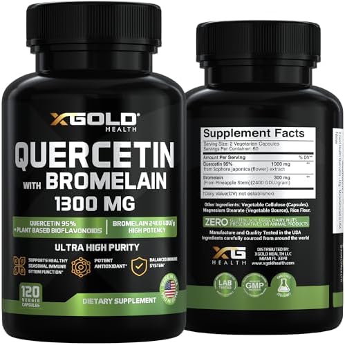 Quercetina + Bromelina 1,300mg: 95% Purificada y Bioavailable + Bromelina 2,400 GDU/g - Hecho en EE. UU. | 120 Cápsulas - imagen 7