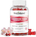 Gomitas NATISLAND D-Mannosa con Arándano, Suplementos de 1500mg para Mujeres, Salud del Tracto Urinario, Veganas, Sin Azúcar, Sabor Frambuesa, 60 - imagen 1