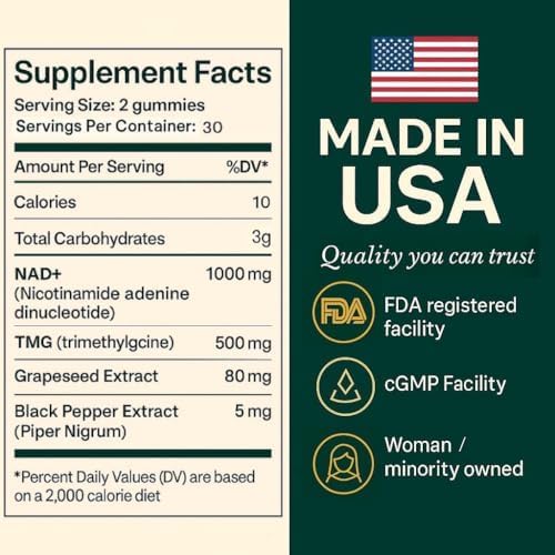 Gomitas b.Ready NAD+ Premium de 1000 mg con 500 mg de TMG, Extracto de Semilla de Uva y Pimienta Negra – Suplemento Vegano, Sin Azúcar, 60 piezas - imagen 3