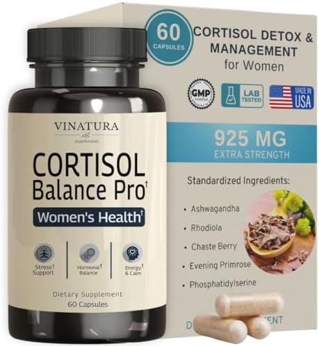 Suplementos de Cortisol VINATURA para Mujeres - Detox y Manejo de Cortisol - Soporte Adrenal y para el Estrés, 60 Cápsulas Veganas - imagen 1