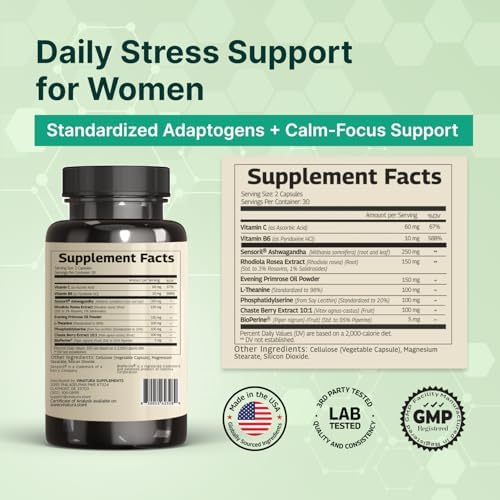Suplementos de Cortisol VINATURA para Mujeres - Detox y Manejo de Cortisol - Soporte Adrenal y para el Estrés, 60 Cápsulas Veganas - imagen 2