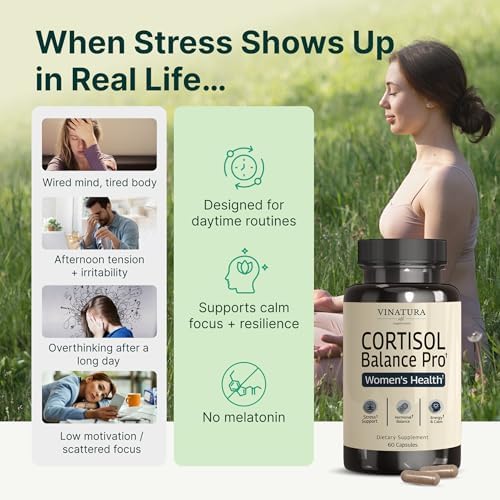 Suplementos de Cortisol VINATURA para Mujeres - Detox y Manejo de Cortisol - Soporte Adrenal y para el Estrés, 60 Cápsulas Veganas - imagen 3