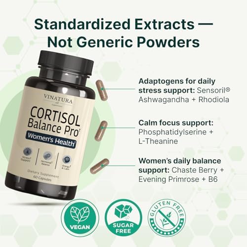 Suplementos de Cortisol VINATURA para Mujeres - Detox y Manejo de Cortisol - Soporte Adrenal y para el Estrés, 60 Cápsulas Veganas - imagen 4