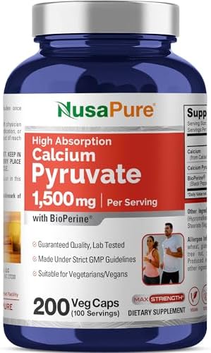 NusaPure Piruvato de Calcio - Apto para Vegetarianos/Veganos, No Transgénico - 1500 mg - 200 Cápsulas - imagen 1