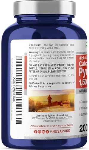 NusaPure Piruvato de Calcio - Apto para Vegetarianos/Veganos, No Transgénico - 1500 mg - 200 Cápsulas - imagen 3