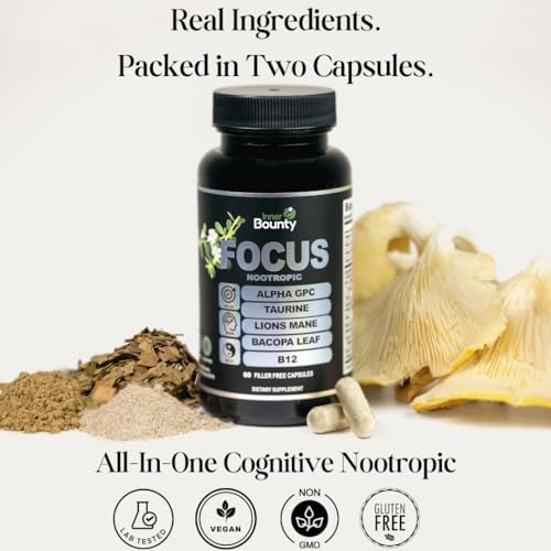 Suplemento Nootrópico Inner Bounty Focus 14 en 1 con Melena de León, Alpha GPC, Vitamina C y B12, Taurina, Bacopa - Energía y Soporte Cognitivo, 60 - imagen 4