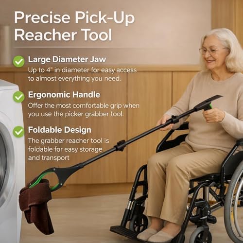 Herramienta de Alcance Extra Larga, Agarrador Plegable de 48, Doble Punta Magnética, Agarrador 2 en 1 con Cuchara, Ideal para Personas Mayores y - imagen 6