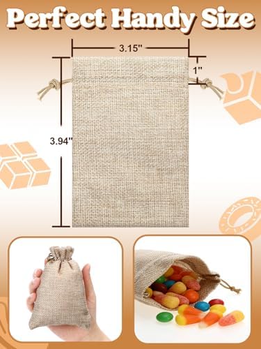 Bolsitas de Yute ANPHSIN 75 Piezas - 3.7x5.4 Mini Bolsas de Regalo, Favors Rústicos para Bodas y Fiestas, Compatibles con HTV - imagen 6