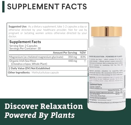 Nutritional Roots - Magnesio + Musgo Marino Irlandés - 350mg de Glicinato de Magnesio y Musgo Marino Orgánico - Suplemento Esencial - 30 Porciones - - imagen 5