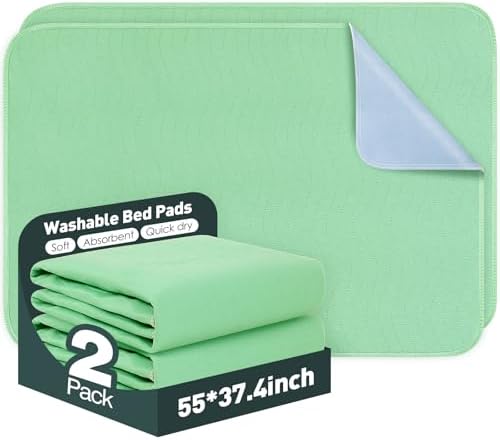 Protectores de Cama Lavables Impermeables, 55 x 37 (Paquete de 2) - Almohadillas Reutilizables para Incontinencia, Protector de Colchón para Adultos, - imagen 1