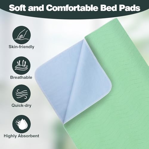 Protectores de Cama Lavables Impermeables, 55 x 37 (Paquete de 2) - Almohadillas Reutilizables para Incontinencia, Protector de Colchón para Adultos, - imagen 5