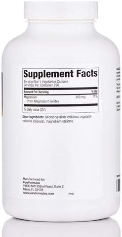 Magnesio Óxido PureFormulas 300 mg – Corazón Saludable, Relajación, Soporte Inmunológico, Cápsulas Vegetarianas No-OGM – 250 Unidades - imagen 3