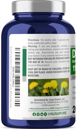 Cápsulas de Raíz de Diente de León NusaPure, 112.5 mg, 200 Veganas (Sin OGM, Veganas) - imagen 3