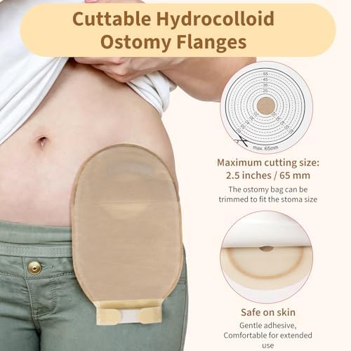 Bolsas de Colostomía DERAYMI 20 Piezas, Suministros para Ostomía, Bolsas Drenables Cortables de 20-65mm con Cierre de Gancho y Bucle - imagen 2