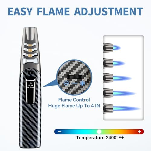 Encendedor de Soplete ZQMW, Encendedor de Butano, Llama Jet Grande Ajustable, Recargable con Bloqueo de Seguridad para Velas, Parrilla, Camping y - imagen 3