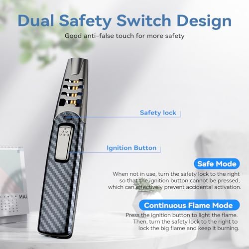 Encendedor de Soplete ZQMW, Encendedor de Butano, Llama Jet Grande Ajustable, Recargable con Bloqueo de Seguridad para Velas, Parrilla, Camping y - imagen 5