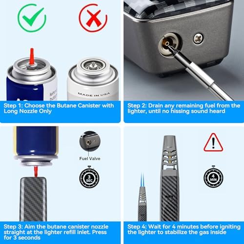Encendedor de Soplete ZQMW, Encendedor de Butano, Llama Jet Grande Ajustable, Recargable con Bloqueo de Seguridad para Velas, Parrilla, Camping y - imagen 7