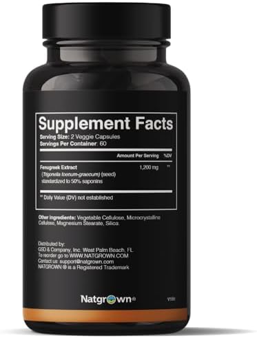 Cápsulas de Extracto de Fenogreco Natgrown para Hombres 1,200 mg | Suplemento Vegano y Sin Gluten - 120 Cápsulas con 50% de Saponinas - imagen 2