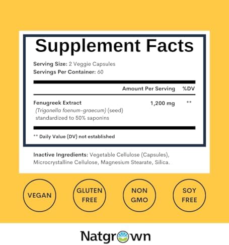 Cápsulas de Extracto de Fenogreco Natgrown para Hombres 1,200 mg | Suplemento Vegano y Sin Gluten - 120 Cápsulas con 50% de Saponinas - imagen 7