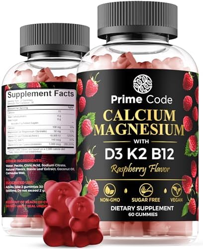 Gomitas de Calcio 5 en 1 para Mujeres y Hombres con Magnesio, Vitamina B12, K2 y D3 | Suplemento Vegano de Calcio (100mg) y Magnesio (50mg) - imagen 1