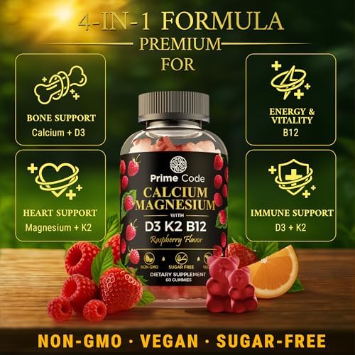 Gomitas de Calcio 5 en 1 para Mujeres y Hombres con Magnesio, Vitamina B12, K2 y D3 | Suplemento Vegano de Calcio (100mg) y Magnesio (50mg) - imagen 4