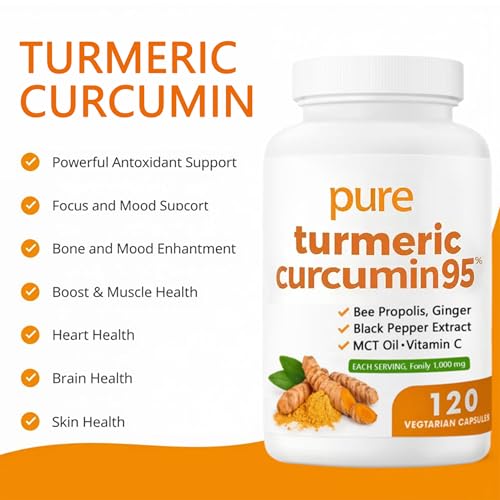 Suplemento de Cúrcuma Curcumina 95 1000mg - Complejo de Cúrcuma 95% con Propolis, Jengibre, Aceite MCT, Vitamina C Liposoluble y Pimienta Negra, Sin - imagen 3