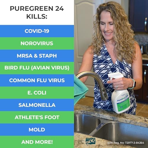 Desinfectante PURE GREEN 24 Seguro y Efectivo 32oz - Elimina gérmenes mortales como RSV, COVID-19, Norovirus, MRSA y más, sin químicos tóxicos, - imagen 2
