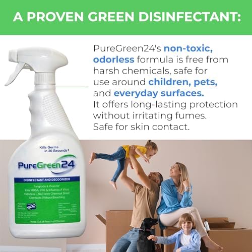 Desinfectante PURE GREEN 24 Seguro y Efectivo 32oz - Elimina gérmenes mortales como RSV, COVID-19, Norovirus, MRSA y más, sin químicos tóxicos, - imagen 6