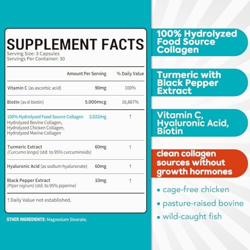 Complejo Multi Colágeno Surebounty, Tipo I, II, III, 6 en 1, Super Colágeno con Vitamina C, Ácido Hialurónico, Biotina, Cúrcuma, Pimienta Negra, - imagen 2