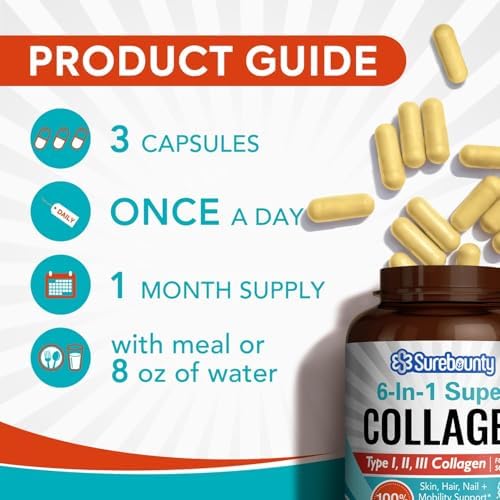 Complejo Multi Colágeno Surebounty, Tipo I, II, III, 6 en 1, Super Colágeno con Vitamina C, Ácido Hialurónico, Biotina, Cúrcuma, Pimienta Negra, - imagen 5