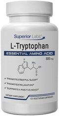 Cápsulas de L-Tryptófano 500 mg de Superior Labs, Aminoácido No Transgénico, Alta Absorción, Apoya Sueño y Ánimo, 120 Veganas - imagen 1