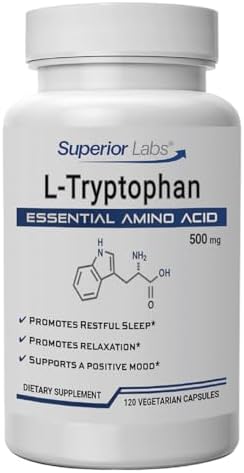 Cápsulas de L-Tryptófano 500 mg de Superior Labs, Aminoácido No Transgénico, Alta Absorción, Apoya Sueño y Ánimo, 120 Veganas - imagen 1