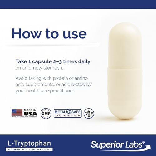 Cápsulas de L-Tryptófano 500 mg de Superior Labs, Aminoácido No Transgénico, Alta Absorción, Apoya Sueño y Ánimo, 120 Veganas - imagen 4