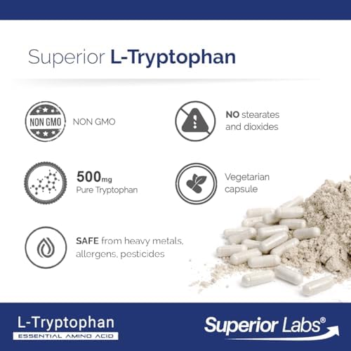 Cápsulas de L-Tryptófano 500 mg de Superior Labs, Aminoácido No Transgénico, Alta Absorción, Apoya Sueño y Ánimo, 120 Veganas - imagen 5