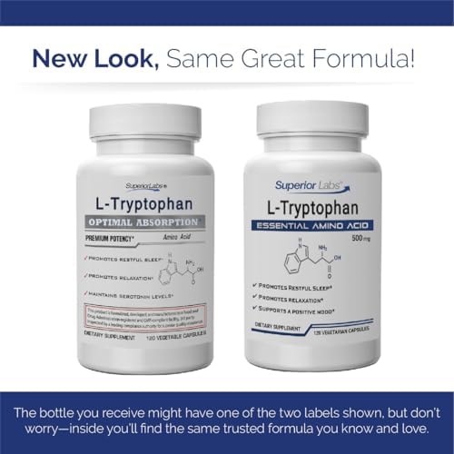 Cápsulas de L-Tryptófano 500 mg de Superior Labs, Aminoácido No Transgénico, Alta Absorción, Apoya Sueño y Ánimo, 120 Veganas - imagen 8