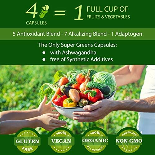 Cápsulas Orgánicas Veganas de Super Greens con Ashwagandha - Apoyo Inmunológico con Nutrientes Naturales: Chlorella, Moringa, Espirulina, Cúrcuma, - imagen 2