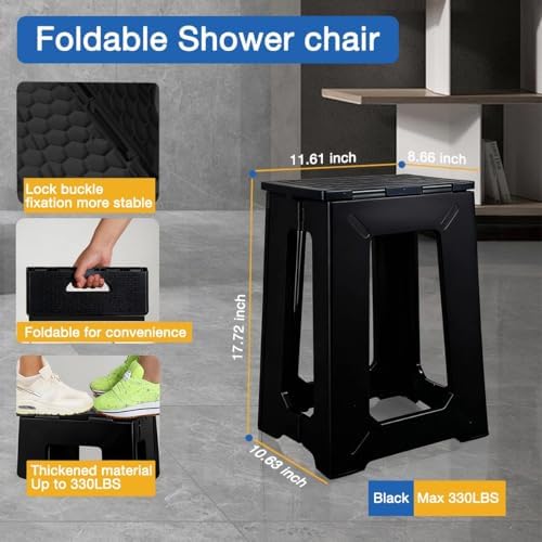 Taburete Esquinero Plegable Impermeable de Plástico ProTraverse para Baño - Banco Antideslizante para Ducha/Bañera, Soporta hasta 150 kg, 17.7 - imagen 2