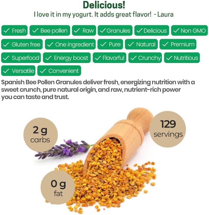 Polen de Abeja Español en Gránulos Z Natural Foods - Pólvora Pura y Cruda, Producto de España - Rico en Nutrientes para Energía y Apoyo Inmunológico - imagen 4