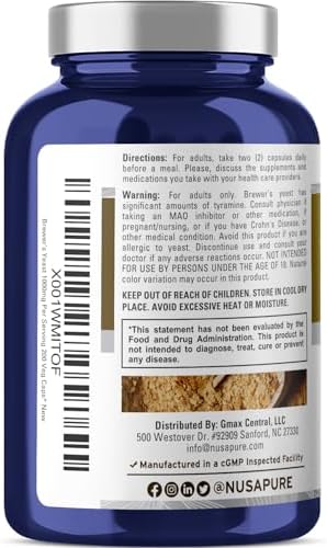 Levadura de Cerveza NusaPure - Vegetariana/Vegana, No GMO - 1000mg, 200 Cápsulas - imagen 3