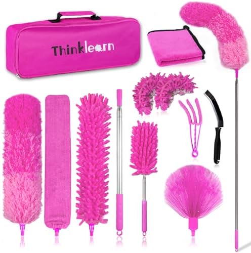 Duster de Microfibra ThinkLearn, 14 Piezas con Extensión, Plumero Flexible y Lavable para Techos Altos, Ventiladores y Persianas, Regalo Rosa para - imagen 1